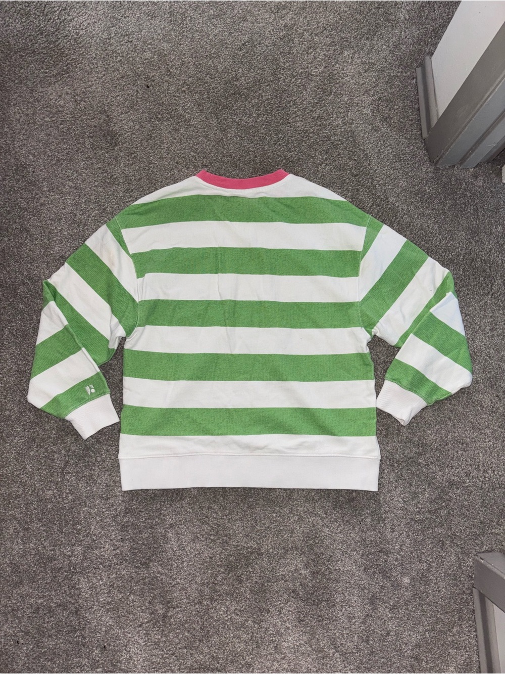 Frank & Oak- SIZE XS -100% Cotton- Striped Green & White Crewneck Sweater - Picture 4 of 7